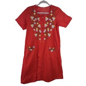 House Dress with Floral Embroidery, Size Medium